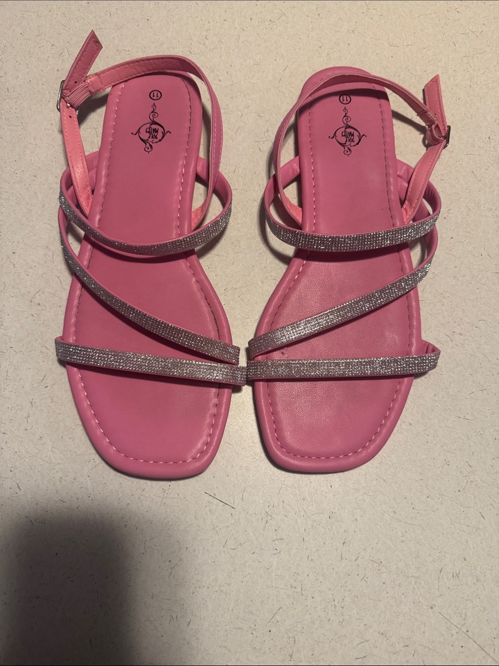 Women's Pink Strappy Rhinestone Sandals